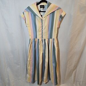 NWT Collectif Judy Teacup Swing Midi Dress Pastel Striped, sz S